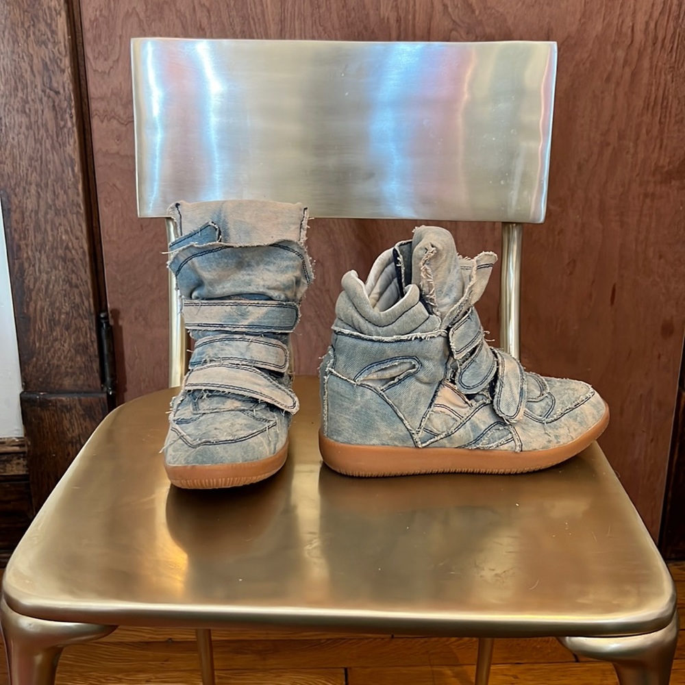 ISABEL MARANT BECKETT WEDGE SNEAKERS DENIM TIE DYE